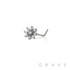 MULTI CZ FLOWER 316L SURGICAL STEEL L-SHAPE NOSE RING
